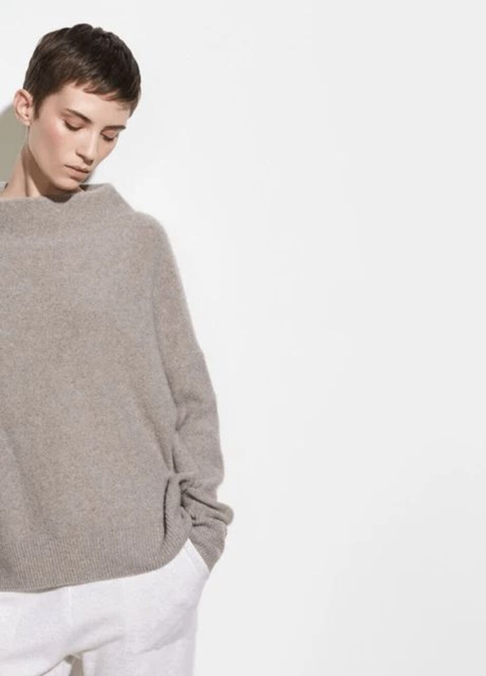 Vince Heathered Taupe Funnel Neck Cashmere Knit Sweater Women's Size Small